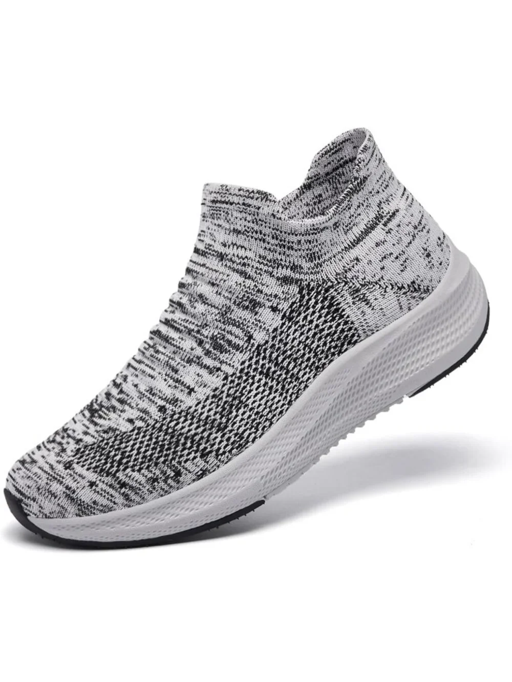 Women's Grey White Comfort Lightweight Sock Mesh Slip on Casual Sneaker Shoes